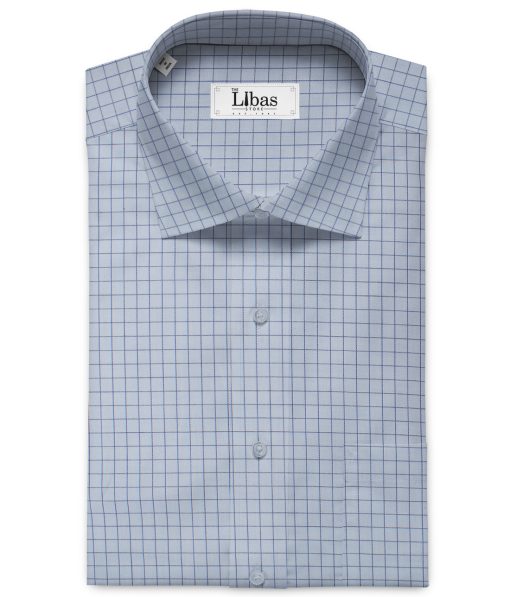 Tessitura Monti Men's Giza Cotton Checks 2.25 Meter Unstitched Shirting Fabric (Sky Blue)