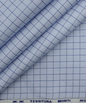 Tessitura Monti Men's Giza Cotton Checks 2.25 Meter Unstitched Shirting Fabric (Sky Blue)