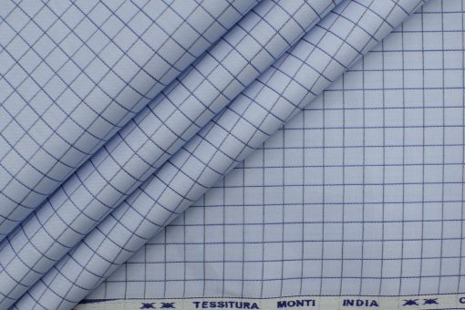 Tessitura Monti Men's Giza Cotton Checks 2.25 Meter Unstitched Shirting Fabric (Sky Blue)