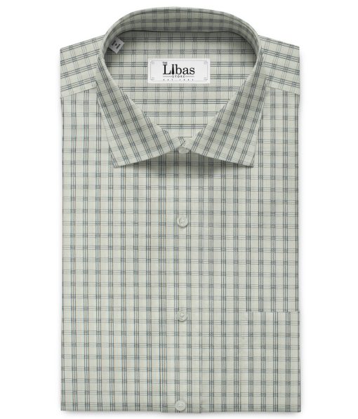 Raymond Men's Premium Cotton Checks 2.25 Meter Unstitched Shirting Fabric (White)