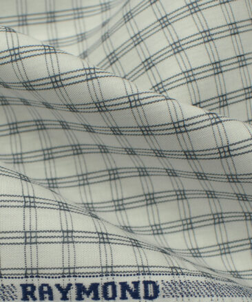 Raymond Men's Premium Cotton Checks 2.25 Meter Unstitched Shirting Fabric (White)