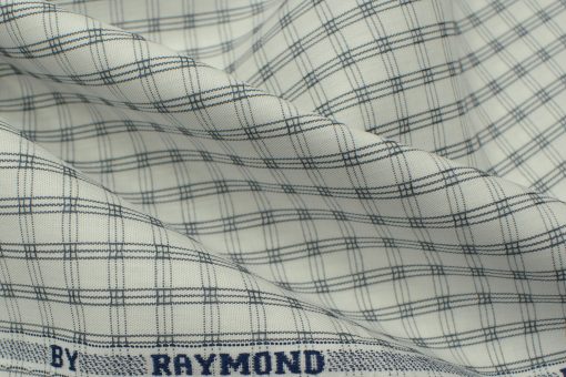 Raymond Men's Premium Cotton Checks 2.25 Meter Unstitched Shirting Fabric (White)