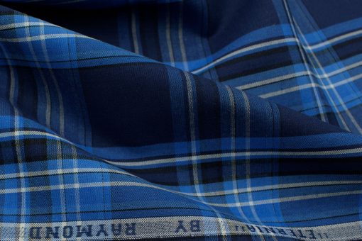 Raymond Men's Premium Cotton Checks 2.25 Meter Unstitched Shirting Fabric (Dark Blue)