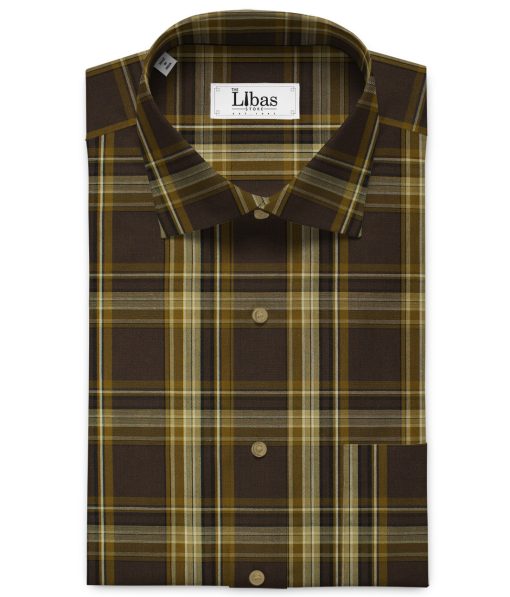 Raymond Men's Premium Cotton Checks 2.25 Meter Unstitched Shirting Fabric (Dark Brown)