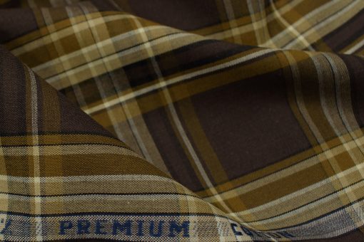 Raymond Men's Premium Cotton Checks 2.25 Meter Unstitched Shirting Fabric (Dark Brown)