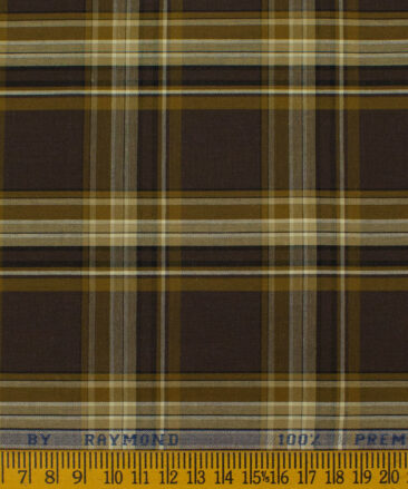 Raymond Men's Premium Cotton Checks 2.25 Meter Unstitched Shirting Fabric (Dark Brown)