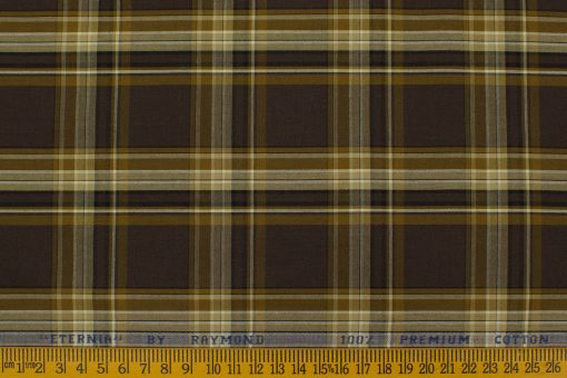 Raymond Men's Premium Cotton Checks 2.25 Meter Unstitched Shirting Fabric (Dark Brown)