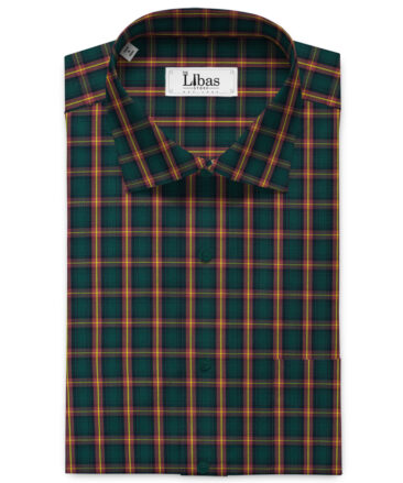 Raymond Men's Premium Cotton Checks 2.25 Meter Unstitched Shirting Fabric (Green)