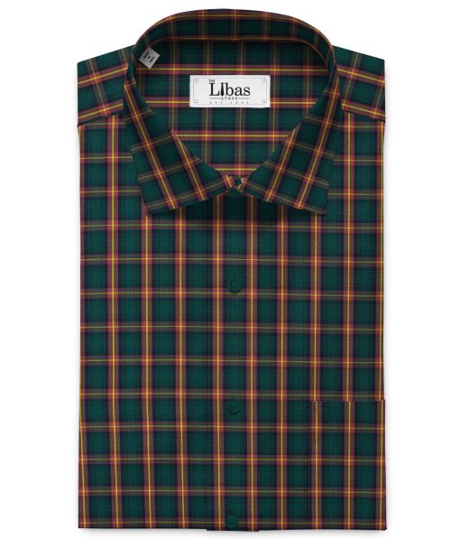 Raymond Men's Premium Cotton Checks 2.25 Meter Unstitched Shirting Fabric (Green)