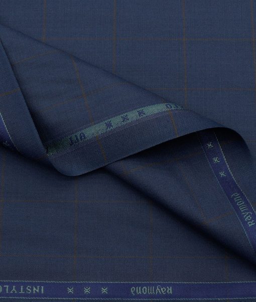 Raymond Men's Polyester Viscose Checks 3.75 Meter Unstitched Suiting Fabric (Royal Blue)