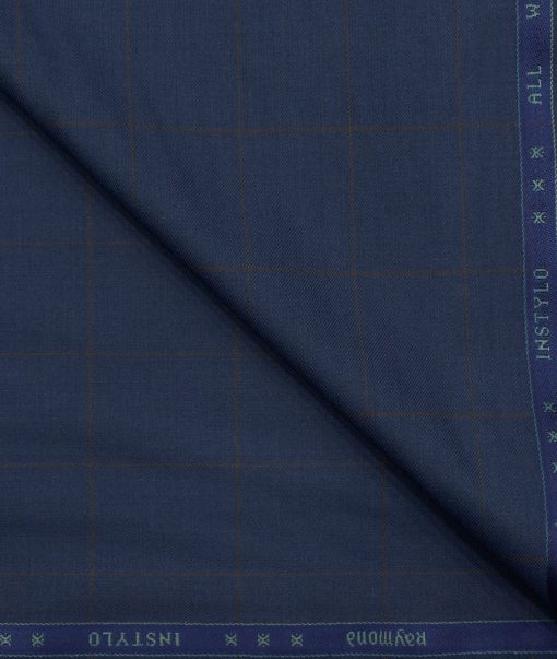 Raymond Men's Polyester Viscose Checks 3.75 Meter Unstitched Suiting Fabric (Royal Blue)