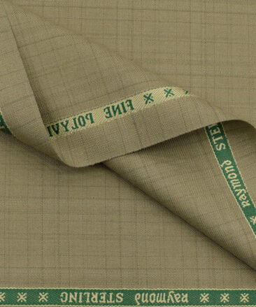 Raymond Men's Polyester Viscose Checks 3.75 Meter Unstitched Suiting Fabric (Beige)