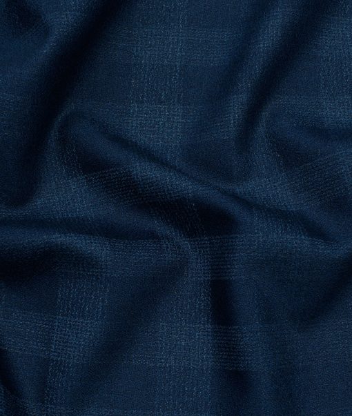 Absoluto Men's Terry Rayon Checks 3.75 Meter Unstitched Suiting Fabric (Royal Blue)