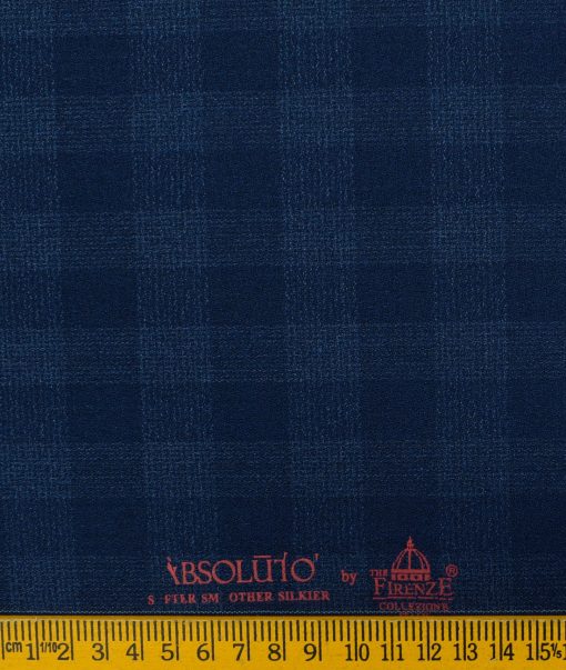 Absoluto Men's Terry Rayon Checks 3.75 Meter Unstitched Suiting Fabric (Royal Blue)