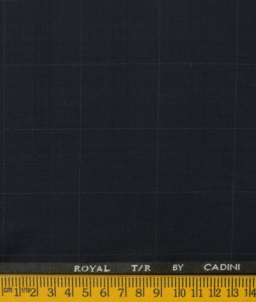 Cadini Men's Terry Rayon Checks 3.75 Meter Unstitched Suiting Fabric (Dark Navy Blue)