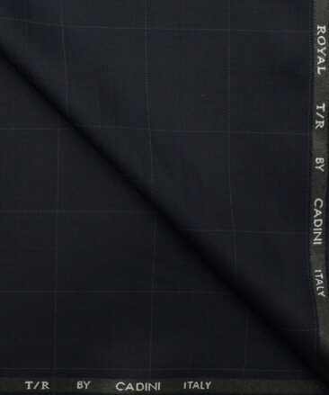 Cadini Men's Terry Rayon Checks 3.75 Meter Unstitched Suiting Fabric (Dark Navy Blue)