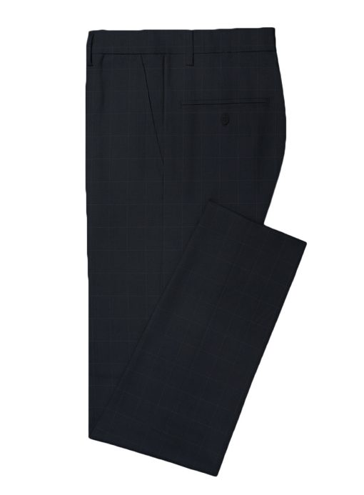 Cadini Men's Terry Rayon Checks 3.75 Meter Unstitched Suiting Fabric (Dark Navy Blue)