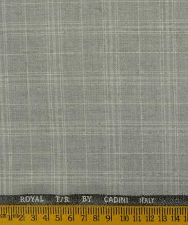 Cadini Men's Terry Rayon Checks 3.75 Meter Unstitched Suiting Fabric (Light Worsted Grey)