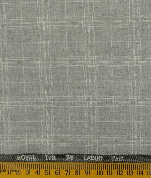 Cadini Men's Terry Rayon Checks 3.75 Meter Unstitched Suiting Fabric (Light Worsted Grey)