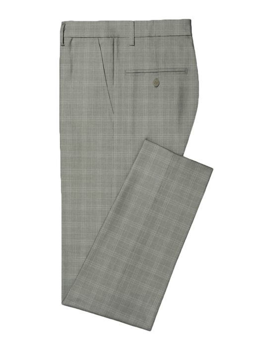 Cadini Men's Terry Rayon Checks 3.75 Meter Unstitched Suiting Fabric (Light Worsted Grey)