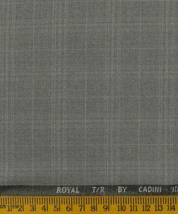 Cadini Men's Terry Rayon Checks 3.75 Meter Unstitched Suiting Fabric (Worsted Grey)