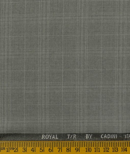 Cadini Men's Terry Rayon Checks 3.75 Meter Unstitched Suiting Fabric (Worsted Grey)