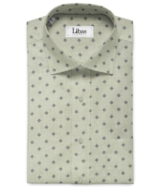 J.Hampstead Men's Cotton Printed 2.25 Meter Unstitched Shirting Fabric (White & Green)