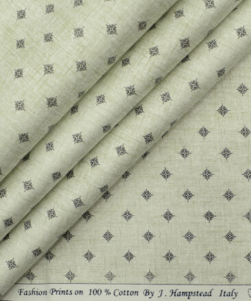 J.Hampstead Men's Cotton Printed 2.25 Meter Unstitched Shirting Fabric (White & Green)