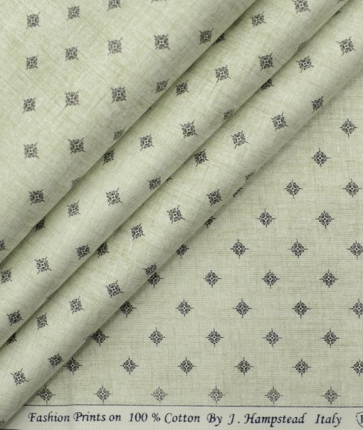 J.Hampstead Men's Cotton Printed 2.25 Meter Unstitched Shirting Fabric (White & Green)