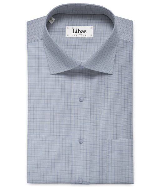 J.Hampstead Men's Giza Cotton Checks 2.25 Meter Unstitched Shirting Fabric (Sky Blue)