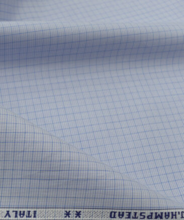 J.Hampstead Men's Giza Cotton Checks 2.25 Meter Unstitched Shirting Fabric (Sky Blue)