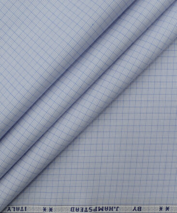 J.Hampstead Men's Giza Cotton Checks 2.25 Meter Unstitched Shirting Fabric (Sky Blue)