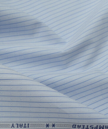 J.Hampstead Men's  Cotton Striped 2.25 Meter Unstitched Shirting Fabric (Sky Blue)