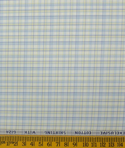 J.Hampstead Men's  Cotton Checks 2.25 Meter Unstitched Shirting Fabric (White)