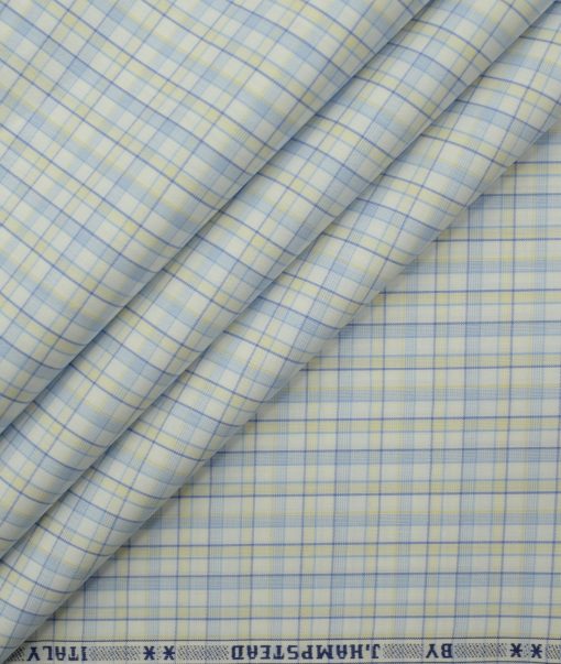 J.Hampstead Men's  Cotton Checks 2.25 Meter Unstitched Shirting Fabric (White)