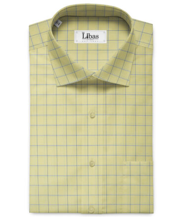 J.Hampstead Men's Giza Cotton Checks 2.25 Meter Unstitched Shirting Fabric (Yellow)