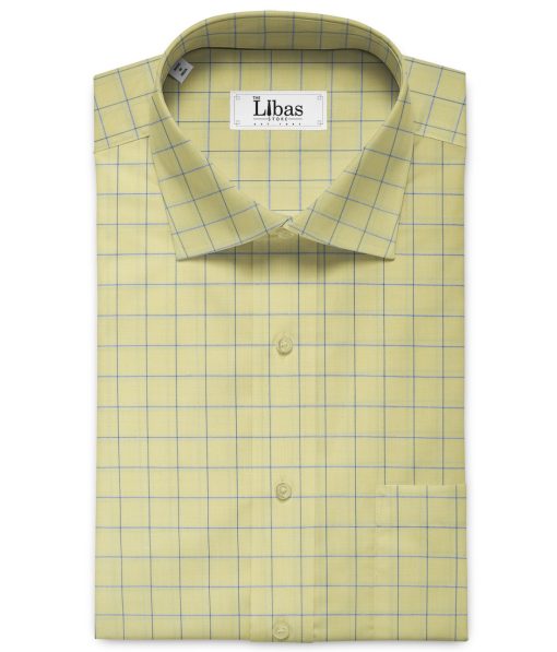 J.Hampstead Men's Giza Cotton Checks 2.25 Meter Unstitched Shirting Fabric (Yellow)