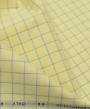 J.Hampstead Men's Giza Cotton Checks 2.25 Meter Unstitched Shirting Fabric (Yellow)