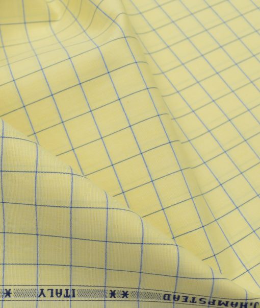 J.Hampstead Men's Giza Cotton Checks 2.25 Meter Unstitched Shirting Fabric (Yellow)