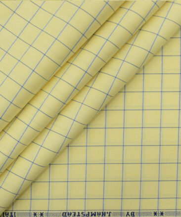 J.Hampstead Men's Giza Cotton Checks 2.25 Meter Unstitched Shirting Fabric (Yellow)