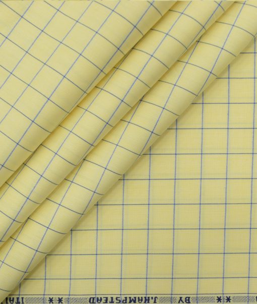 J.Hampstead Men's Giza Cotton Checks 2.25 Meter Unstitched Shirting Fabric (Yellow)