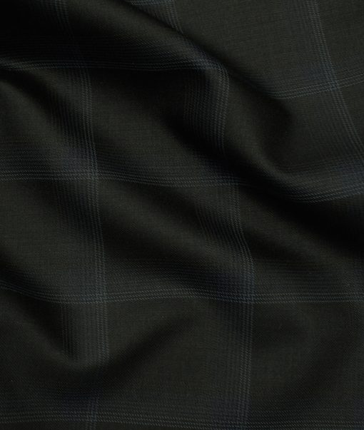 Marcellino Men's Terry Rayon Checks 3.75 Meter Unstitched Suiting Fabric (Black)