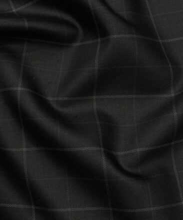 Marcellino Men's Terry Rayon Checks 3.75 Meter Unstitched Suiting Fabric (Black)