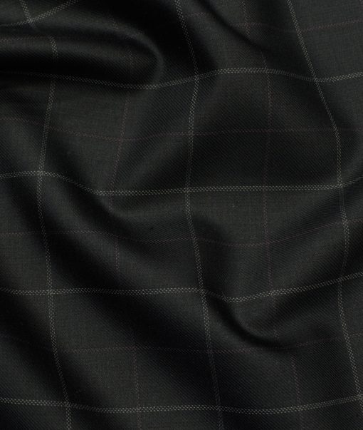 Marcellino Men's Terry Rayon Checks 3.75 Meter Unstitched Suiting Fabric (Black)