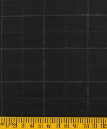 Marcellino Men's Terry Rayon Checks 3.75 Meter Unstitched Suiting Fabric (Black)