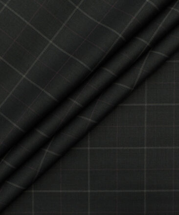 Marcellino Men's Terry Rayon Checks 3.75 Meter Unstitched Suiting Fabric (Black)