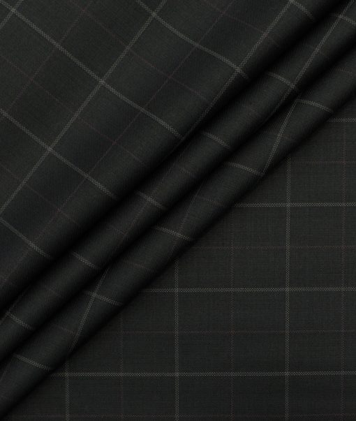 Marcellino Men's Terry Rayon Checks 3.75 Meter Unstitched Suiting Fabric (Black)