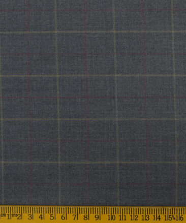 Marcellino Men's Terry Rayon Checks 3.75 Meter Unstitched Suiting Fabric (Grey)