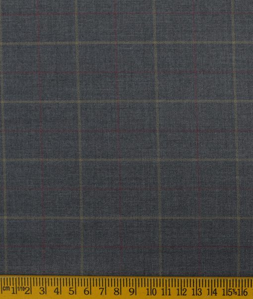 Marcellino Men's Terry Rayon Checks 3.75 Meter Unstitched Suiting Fabric (Grey)