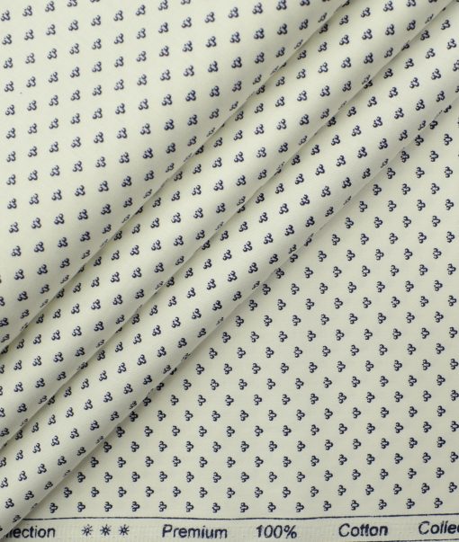 Nemesis Men's Premium Cotton Printed 2.25 Meter Unstitched Shirting Fabric (White)